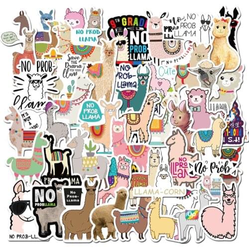 50pcs Llama Alpaca Cute Sticker Kawaii Cartoon Camel Sheep Animal Stickers for Kids Reward Stickers Scrapbooking Bike Car Decal