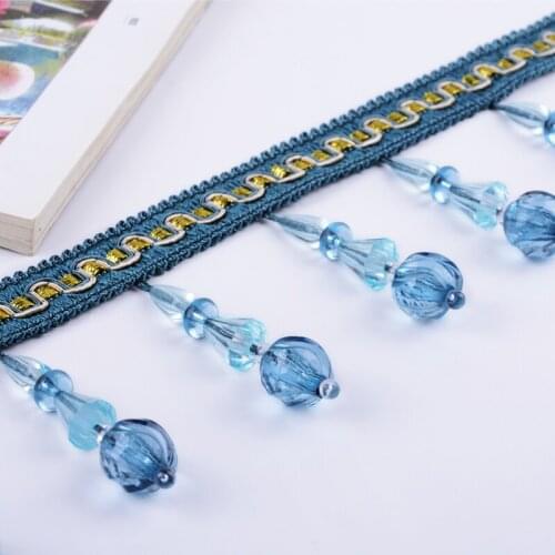 12M/lot Crystal Beads Curtain Lace Trims Sofa Stage Valance Decor Curtain Accessories Tassel Fringe Lace Ribbon Belt DIY Sewing