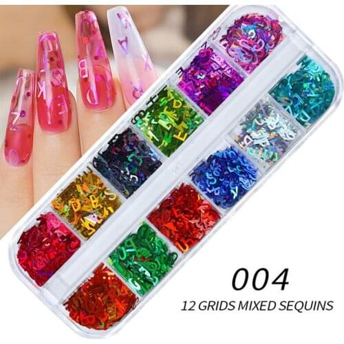 12Gards Ultrathin 3mm Letter Shape SEQUINS Nail DIY PAILLETTE Laser Glitter Colorful PET SEQUINS Nails art Manicure Material