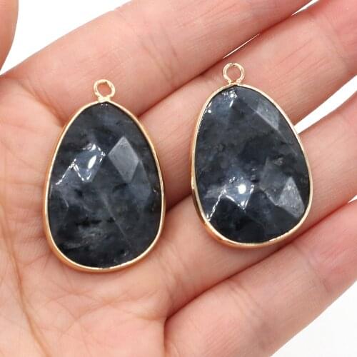 2Pcs Natural Black Flash Stone Faceted Drop Shape Pendant Charms for Jewelry Making DIY Necklace Earrings Accessories 23x34mm