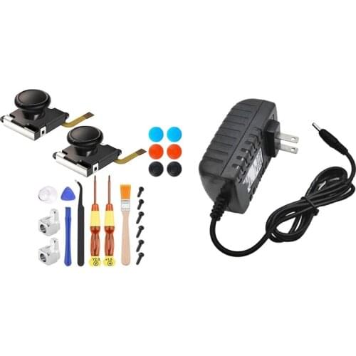 2-Pack For Joycon Joystick Replacement,Analog Thumb Stick Joy Con Repair Kit With Power Adapter Charger (US Plug)