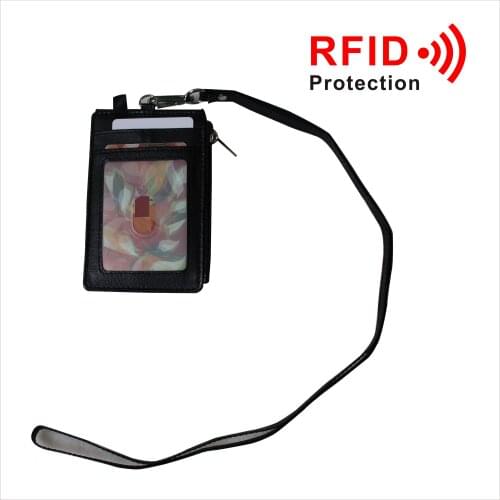 2019 Style Card Holders with Zipper PU Leather Card Neck Strap with 5 Card Slots RFID protection ID Badge holders ,OEM welcome