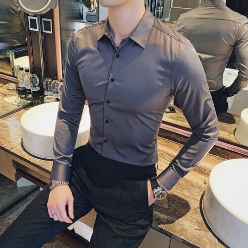 2021 Mens High quality long sleeved summer shirts/Male slim fit Solid business shirt with lapel Brand clothing Plus size S-3XL