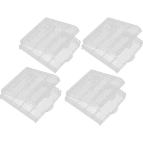 4pcs Battery Holder Case Hard Plastic Battery Case Holder Storage Box for 4X AA AAA Battery White