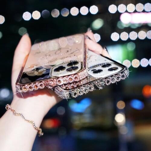Bling Diamond Bumper For iPhone 12 Pro Max 11 X XR XS 7 8 Plus Case Glitter Rhinestone Love Inlay Metal Frame Mirror Back Cover