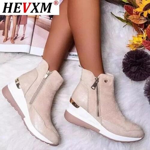 2020 Women Boots fashion Winter ankle waterproof Boots Round Toe Low Heel Snow Warm womens Boots work Non-slip female shoes