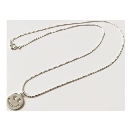 Real 925 Sterling Silver Smiley Face Necklace for Women Teen Girls Korean Stylish Minimalist Jewelry 2021 Wholesale Bulk