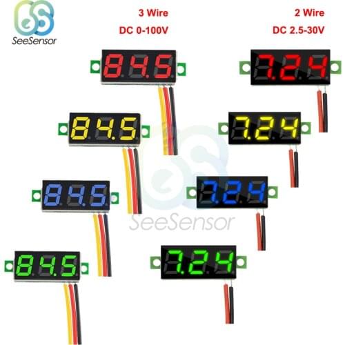 0.28 inch DC 0-100V 12V Mini LED Digital Voltmeter Voltage Meter Panel Volt Tester Detector Monitor Red Green Blue Yellow White