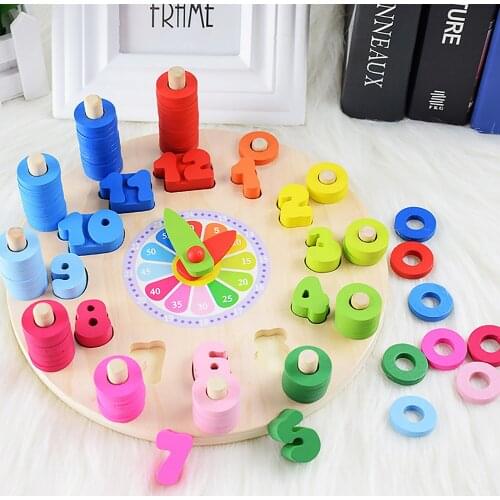 Montessori Wooden Clock Board 12 Number Blocks Matching Educational Puzzle Toys for Toddlers Boys Girls Preschool Supplies
