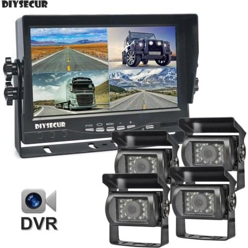 DIYSECUR AHD 7" 4 Split QUAD IPS Car HD Monitor 1300000 Pixels AHD Rear View LED Camera Waterproof with SD Card Video Recording
