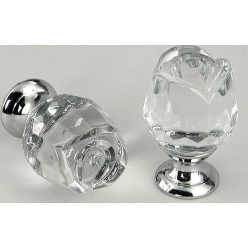 Door Knobs Rose Crystal Glass Kitchen Cabinet Pulls Drawer Furniture Handle Door Handles Wardrobe Hardware Knobs Wholesale