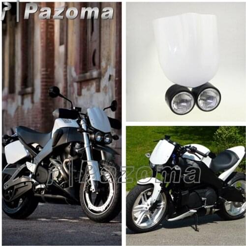 Dual Sport Motorbike 3.5" Black Twin Headlight & White Windshield Street Bikes 60/55W Headlamp For Suzuki SFV SV 650 GSF XB KLX