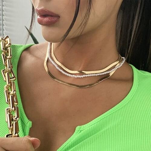 European and American trend INS cold wind clavicle necklace fashion all-match pearl necklace multilayer necklace aesthetic