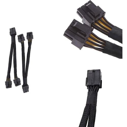 GPU PCIe 8 Pin Female to Dual 2X 8 Pin (6+2) Male PCI Express Power Adapter Braided Y-Splitter Extension Cable,20cm