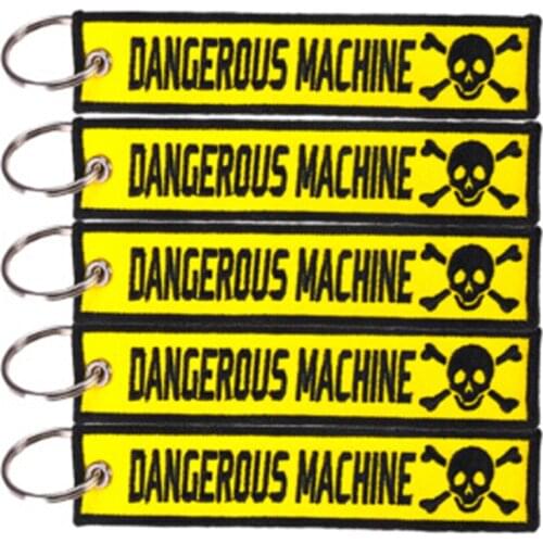 Individuality originality dangerous machine yellow bottom black character motorcycle car embroidery keychain lovers backpack sma