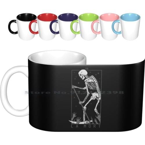La Mort Ceramic Mugs Coffee Cups Milk Tea Mug Death Tarot 13 Xiii Morte Mort Occult Magic Skull Deniart Creative Trending