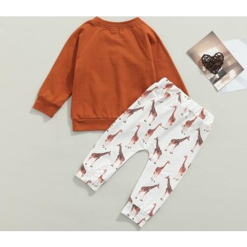 2Pcs 0-24Months Baby Girls Boys Clothes Sets,Spring Fall Solid Color Long Sleeve O-Neck Hoodie+Little Fawn Printing Trousers Set