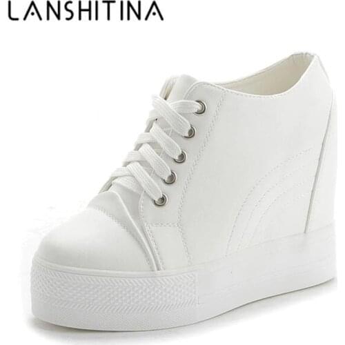 Women Sneakers PU Leather Casual Platform Trainers White Shoes 11CM Heels Autumn Wedges Breathable Woman Height Increasing Shoes