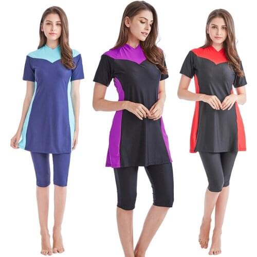 Swimsuit Womens Short Sleeve Conservative Swimwear Womens Beach Swimsuit bathing suit women swimsuit women 2 pieces