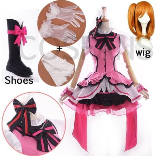 Love Live! School Idol Project KiRa-KiRa Sensation Honoka Kousaka Cosplay Costume Us Music Stage Costume Lolita Dress Wig shoes