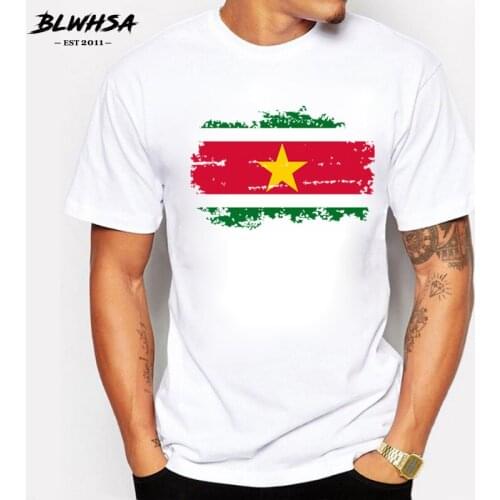 BLWHSA Suriname Flag T shirt Men Casual Short Sleeve Cotton Design Nostalgia Print T-shirts Suriname National Flag Tshirts