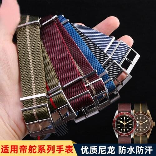Nylon Watch Strap for Tudor Black Bay Heritage Chrono Rolex Little Red Flower Woven Nylon Watchband 20mm 22mm