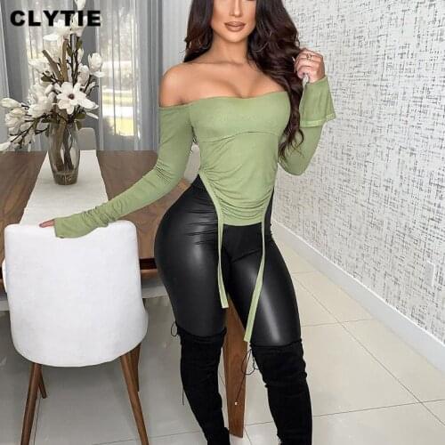 Clytie New Spring Sexy Off Shoulder T Shirt Women Long Sleeve Casual Autumn Streetwear Women Backless Bodycon Ladies Bandage Top