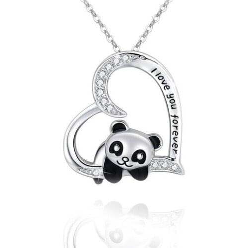 New Heart Shaped Rhinestone Pendant Panda Necklace Womens Clavicle Necklace Jewelry