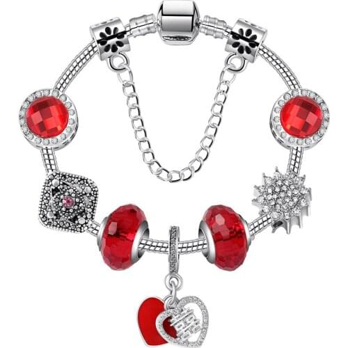 New Chinese style festive wedding gift hi word pendant bracelet DIY red beaded red heart jewelry