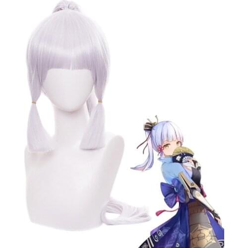 Game Genshin Impact Shenli Linghua Kamisato Ayaka Ponytail Long Wig Cosplay Costume Heat Resistant Synthetic Hair Women Wigs