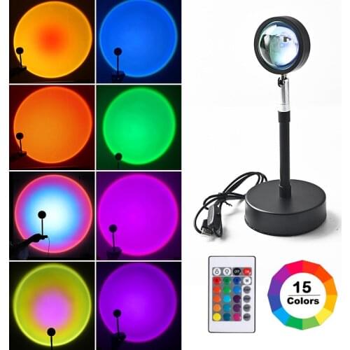 Remote Control RGB Sunset Projection Lamp Rainbow Atmosphere Led Light For Home Bedroom Shop Background Wall Decoration Lighting