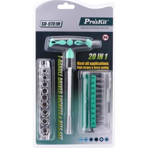 ProsKit SD-9701M 20 IN 1 T-handle DriverSockets & Bits Set