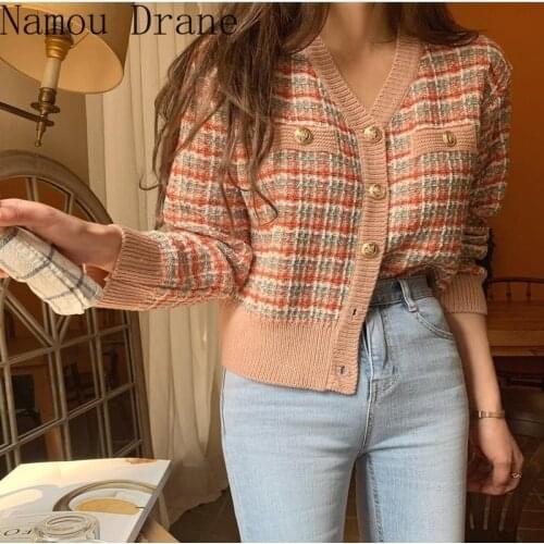 Pink cardigan womens sweaters korean crop Knitted sweater black autumn tops short sleeve v neck short cardigan Harajuku fall tee