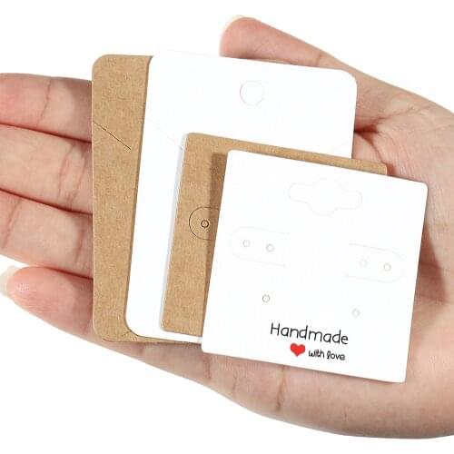 30pcs 5x5/5x7cm Handmade with Love Earrings Display Card Ear Studs Necklaces Hang Tag Paper Cardboard for Jewelry Packaging DIY