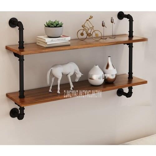 80cm Width 2 Layer Industrial Retro Bookshelf Wall Mounted Wall Hanging Shelf Open Bookshelf Iron Pipe Metal Shelf Home Decor