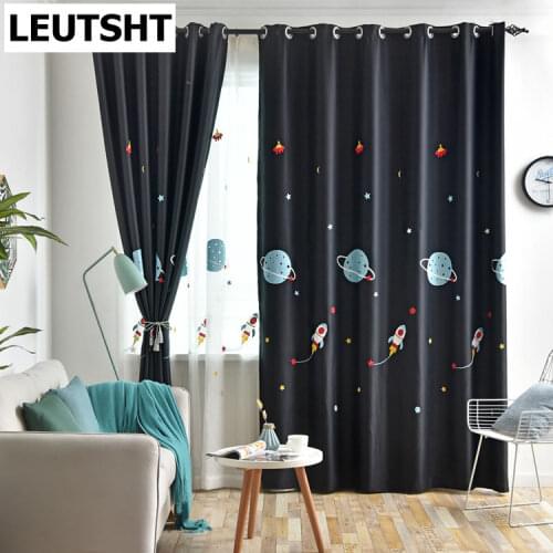 Modern Geometric Blackout Blinds room printed curtains Kids Boy Girl Bedroom Blue Cortinas White Tulle Window Drapes