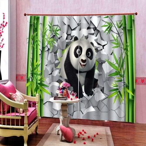Custom Modern Brick wall Cute cartoon panda Curtains Bamboo For Living Room Bedroom Office Blackout Window Drapes Sets