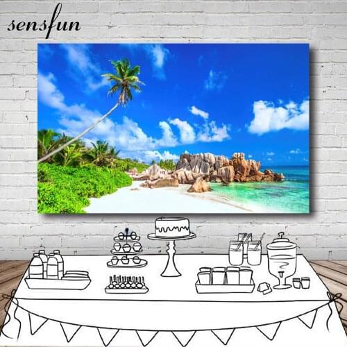Sensfun Summber Ocean Beach Backdrop For Photo Studio Vinyl 7x5FT Sky Blue Rock Backgrounds Photo Both