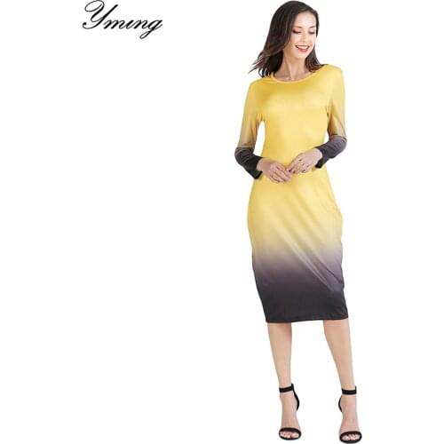 YMING Bodycon Party Dress Women Long Sleeve Midi Dresses Casual Beach Sundress Sexy Pencil Dress Vestidos Vintage Women Clothes