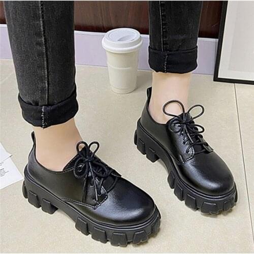 2021 Women Shoes Flats Casual Platform Sneakers Oxford Shoes Heels Fashion Ladies Female Shoes BLACK BIG SIZE 35-43