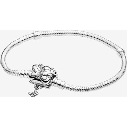 100% 925 Sterling Silver Pan Pan Bracelet Creative Big Butterfly Button Bracelet Fit European Charm Bracelets Women Jewelry
