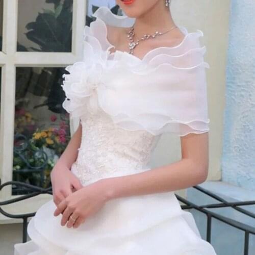 Casual Wedding Wrap Three Layers Bridals Jacket Wraps Ruffles White Organza Women Off The Shoulder Wrap Shrug 2019