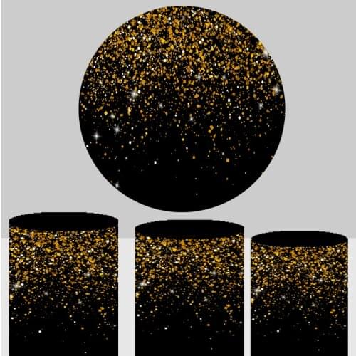 Gold Bokeh Black Backdrop Glitter Birthday Party Decoration Round Circle cylinder column covers Fabric Photocall Photoshoot 831