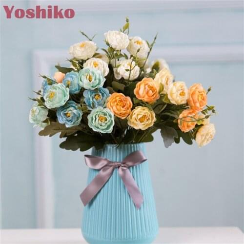 10heads silk roses Bride bouquet Wedding christmas decoration for home vase ornamental flowerpot artificial flowers scrapbooking