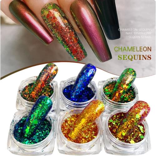 6 Pcs/Set Mixed Laser Powder and Sequins for DIY Nail Art Decorations 2021 Fashion Nails Supplies for Professionals