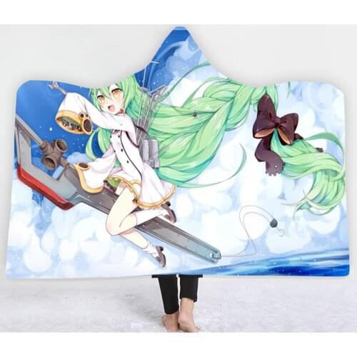 Anime Azur Lane 3D Printing Throw Hooded Blanket Wearable Warm Fleece Bedding Office Quilts Soft Adults Travel