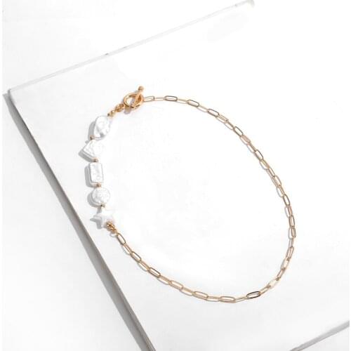 Asymmetry Mixed Simulated Pearls Beaded Choker Necklace for Women Gold Color Clavicle Chain Necklace Femme Wedding Jewelry