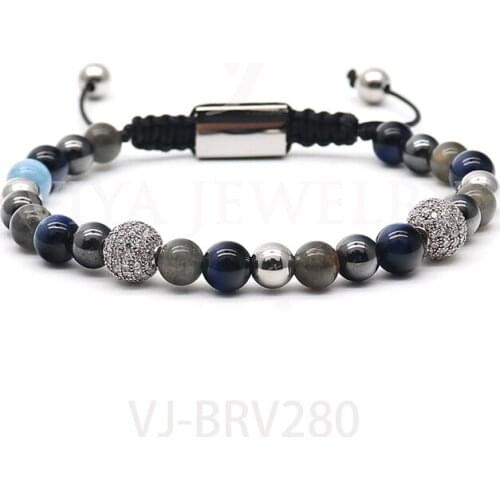 Free shipping DIY Custom Wheel Beads Round Beads Braided Adjustable Bracelet Pave Setting Zircon Beads Macrame Men Bracelets
