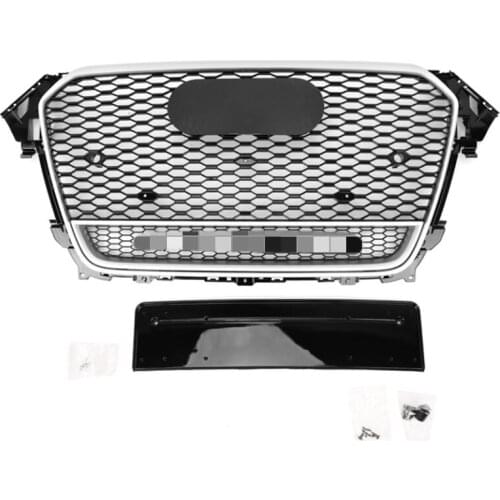 For RS4 Style Front Sport Hex Mesh Honeycomb Hood Grill Silver Frame Black Grill for Audi A4/S4 B8.5 2013-2016 For quattro style