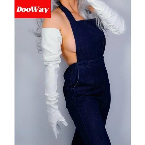 DooWay 2020 Fashion Super Long Leather Gloves for Women Oversized Loose Shoulder Length PU 35 Inches (White)